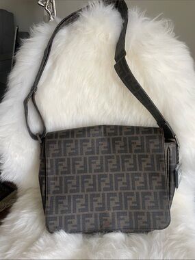 Fendi Brown FF Logo Crossbody Messenger Bag